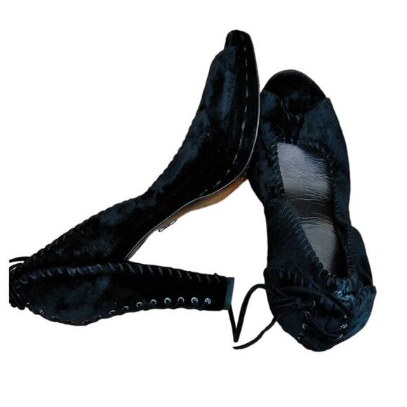 J Vincent Leather Suede Shoes Lace Up Back Peep Toe Black 8.5 - Picture 2 of 4